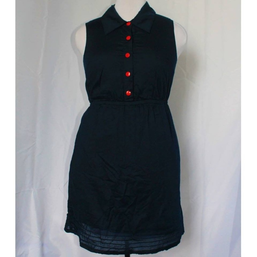 Navy Blue Button Up Cotton Dress